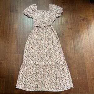 Monteau Pink Ditsy Floral Print Women's Maxi Cottagecore Dress, Size Medium